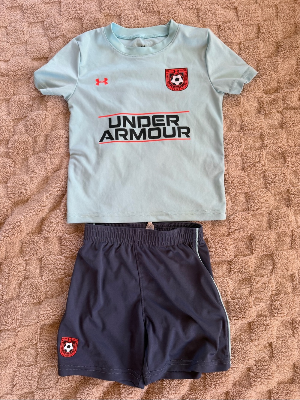Under Armour Toddler Boys 3T Soccer Shirt & Shorts Set Blue Gray Red